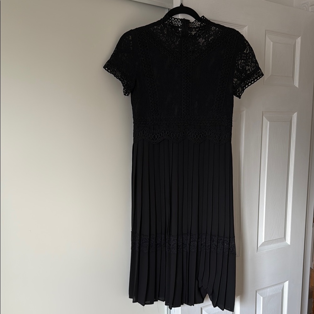 Zara Black Lace Pleated Midi Dress